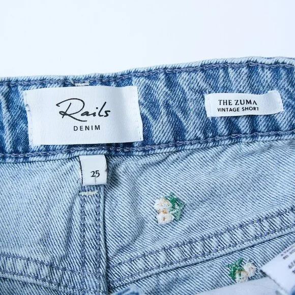 Rails Zuma Embroidered Flower Field Frayed Hem Denim Shorts Size 25 cottagecore - Picture 5 of 16